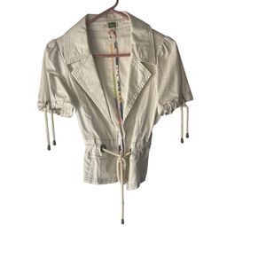 ETT TWA Y2k Women's Size 6 Small White Cotton‎ Cargo Tie Utility Jacket Top